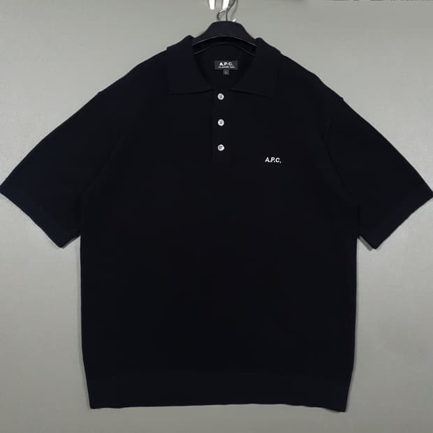 A.P.C 아페쎄 반팔 니트 카라티 폴로 피케 셔츠 스웨터 블랙 L