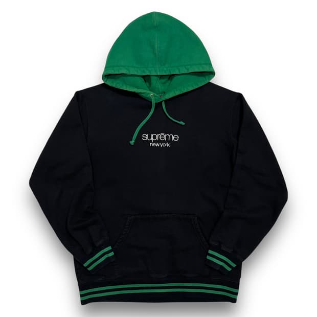 슈프림 뉴욕 클래식 로고 그린 헤비 코튼 후디