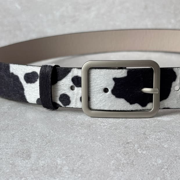 Oribell 호피 카우 송치털 크롬 스퀘어 버클 웨스턴 벨트