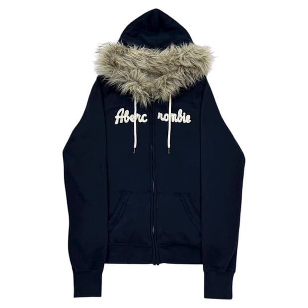아베크롬비 빈티지 희귀 네이비 울프죠 퍼 Y2K 갸루 후드집업 자켓 L
