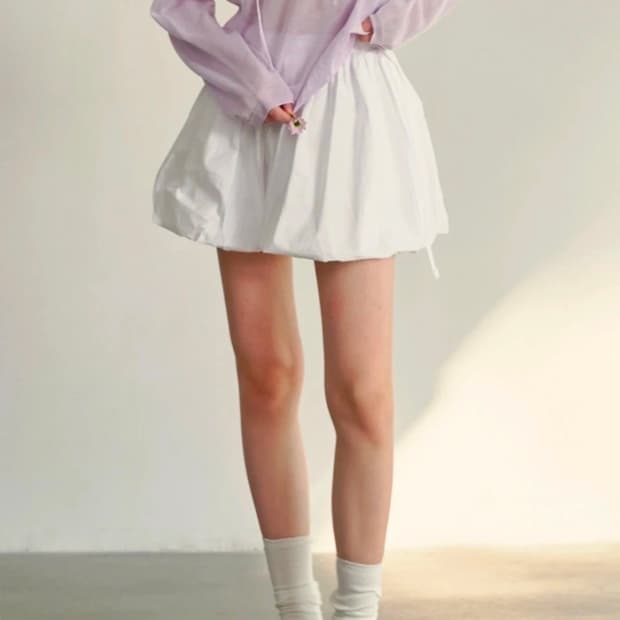 무드인사이드 우먼 사이드 리본 벌룬 미니 스커트
