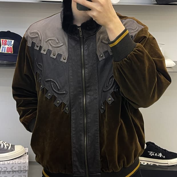 Raglan 90s 웨스턴 레더 벨루어 자켓