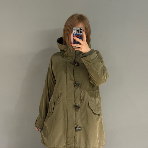 duffle button point hood military parka