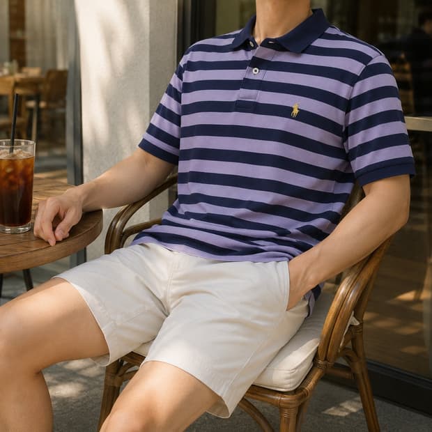 95 POLO 폴로 랄프로렌 스트라이프 반팔카라티 네이비퍼플