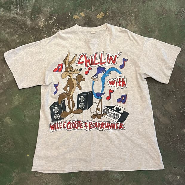 90's [2XL] 루니툰즈 코요테 로드러너 싱글스티치 티셔츠