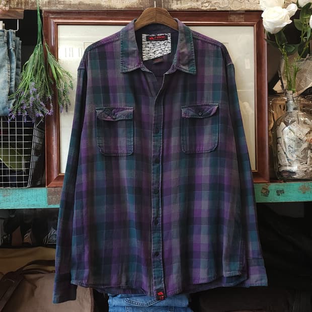90s 아메리칸 빈티지 체크셔츠 플란넬 셔츠 퍼플 xl