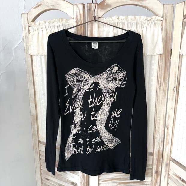 Black ribbon printed long sleeve