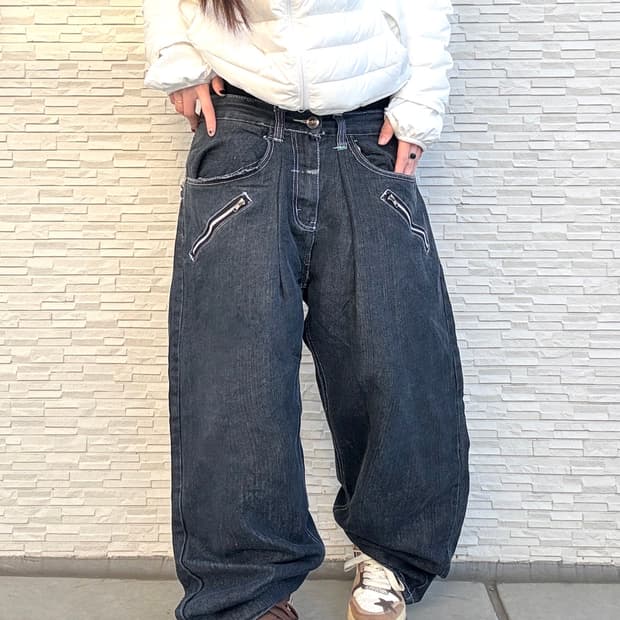 90s RED APE 올드스쿨 블랙 오버사이즈 와이드 데님 팬츠