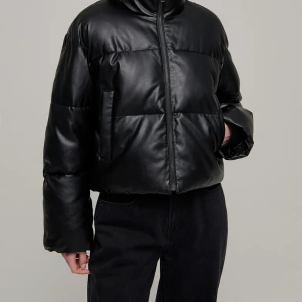 우먼즈 신세틱 레더 푸퍼 숏 패딩 재킷