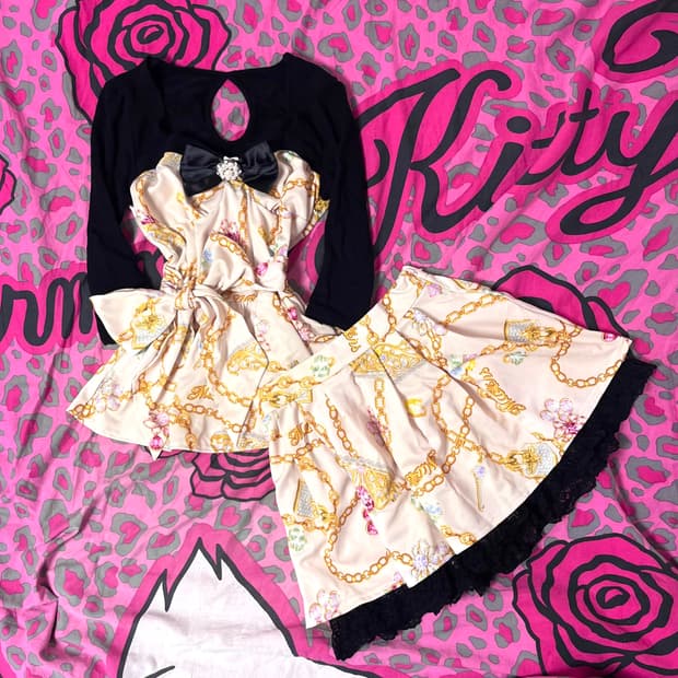 MA*RS마즈 쥬얼리 체인 크라운 프릴레이스 리본 셋업 히메오네갸루 핀터