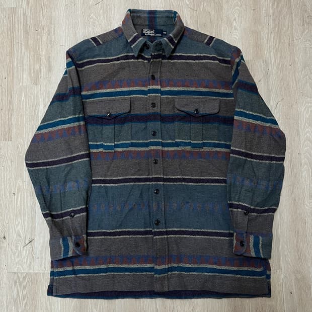 폴로 랄프로렌 헤비 울 네이티브 패턴 포켓 워크 셔츠 [멀티] L/100