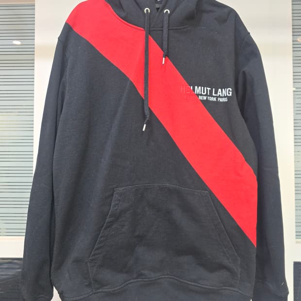 헬무트 랭 블랙/레드 스트라이프 후드티