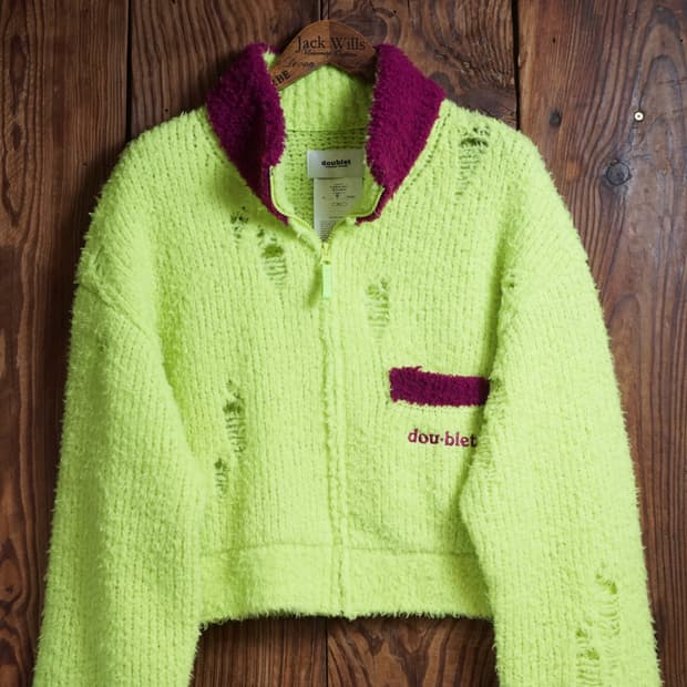 더블렛 23AW 데미지 플리스 니트 블루종