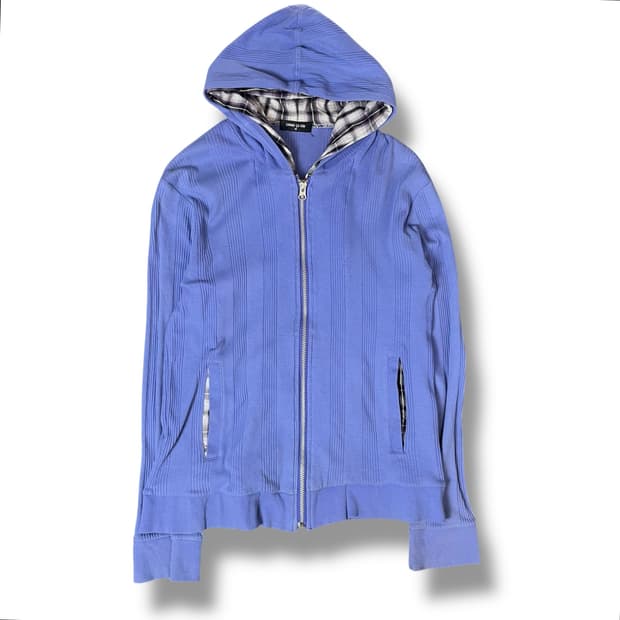  콤사이즘 보라 체크 니트 후드집업 M