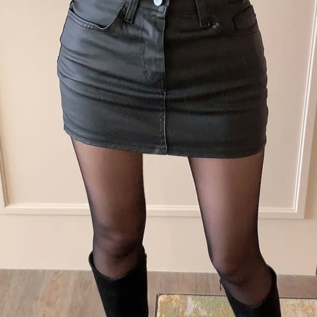 코팅 레더 치마바지