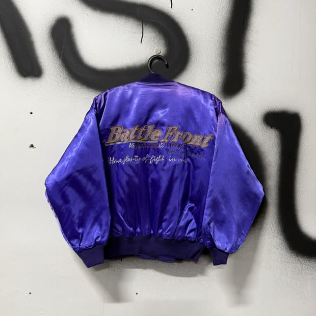 VTG 빈티지 올드스쿨 자수 디테일 사틴 크롭 봄버 바시티 자켓