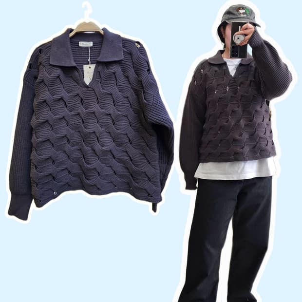 Japan 다크그레이 시스루 웨이브 니트