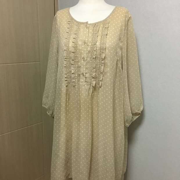 일본빈티지 도트 레이어드 원피스 연베이지 