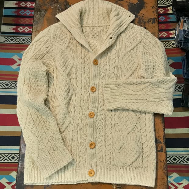 VTG 빈티지 아이보리 울 케이블 피셔맨 가디건 남성 115 빅사이즈