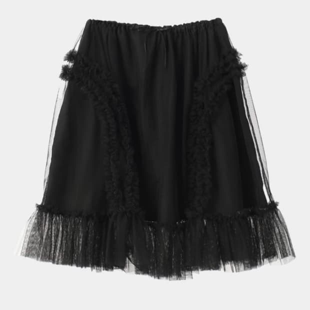 생긴스튜디오 밴딩 러플 샤 스커트 블랙