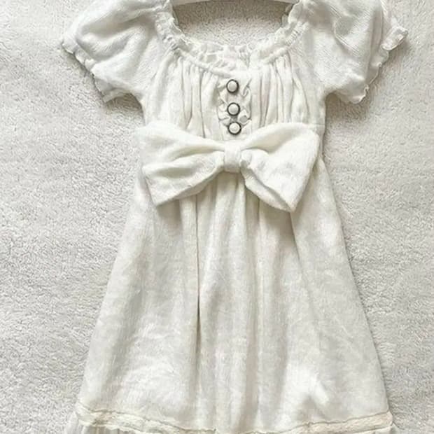 리즈리사 화이트 리본 니트 원피스 오프숄더 라떼 히메 갸루 러블리 빈티지