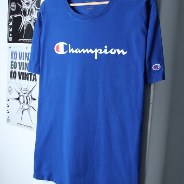 (L-XL) 챔피온 반팔 티셔츠 빅로고 블루 올드스쿨-H30105
