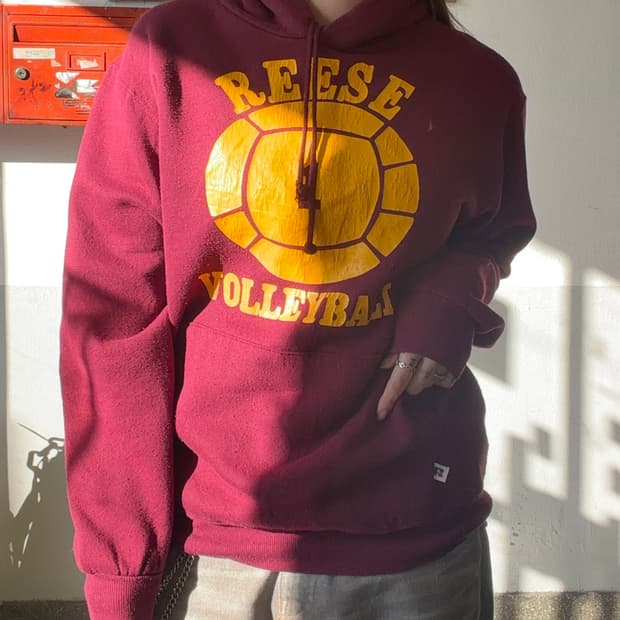 90s RUSSELL 올드스쿨 버건디 스웻후디