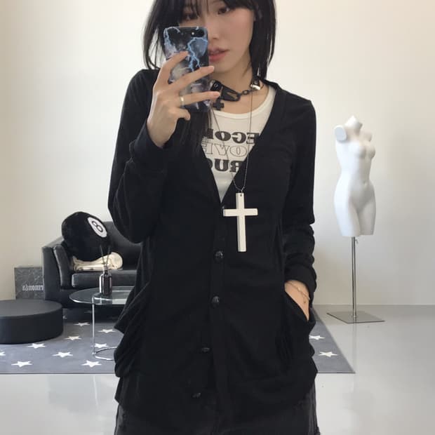 Jpn black pocket shirring cardigans