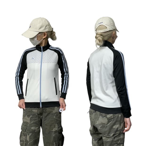 아디다스 화이트 도트 포인트 스카이 블루 삼선 트랙탑 져지