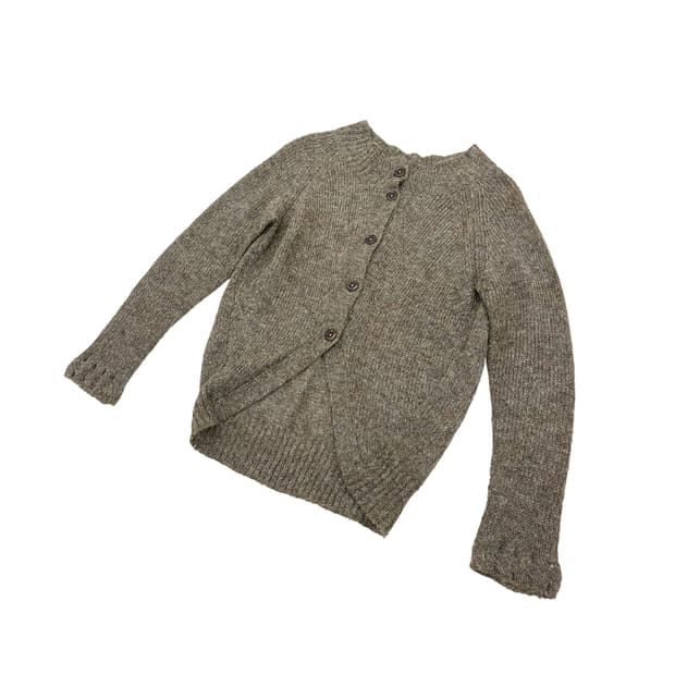 멜란지 카키 모헤어 니트 가디건