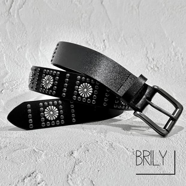 [Unisex] MONO2 크롬 에스닉 스터드 웨스턴 가죽 벨트
