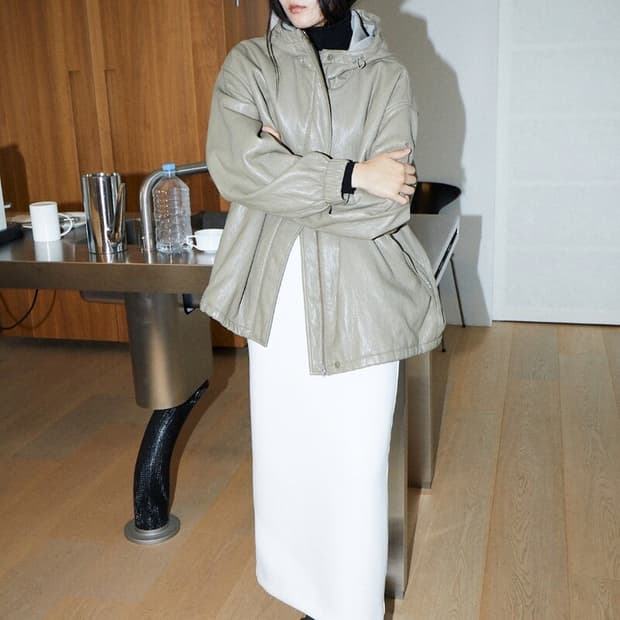 모노하 레더 후드 점퍼