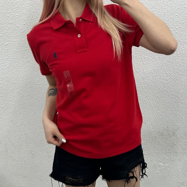폴로 랄프로렌 네이비포니 레드 카라 티 M