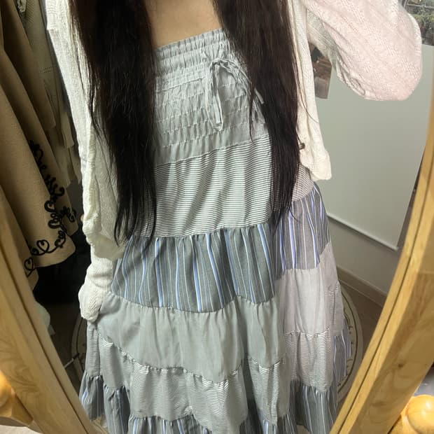 모리걸 스트라이프 패치워크 끈원피스