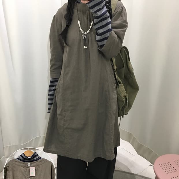 stripe long sleeve + button ops set