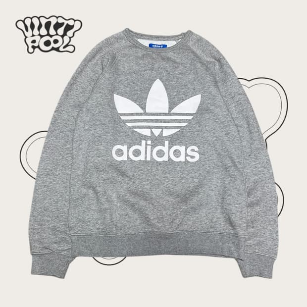 아디다스 트레포일 빅로고 기모 맨투맨 95 그레이