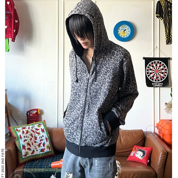 Jpn Vintage Leopard Hood Zip-up 