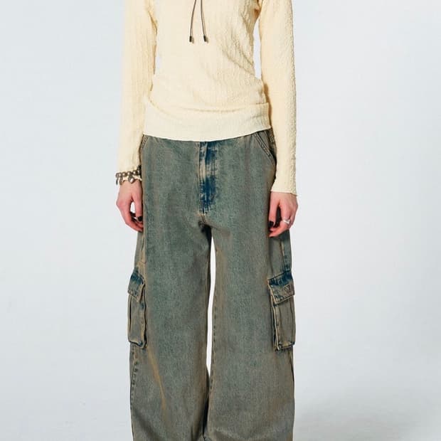 스컬프터 애시드 카고 조거 팬츠 빈티지 블루