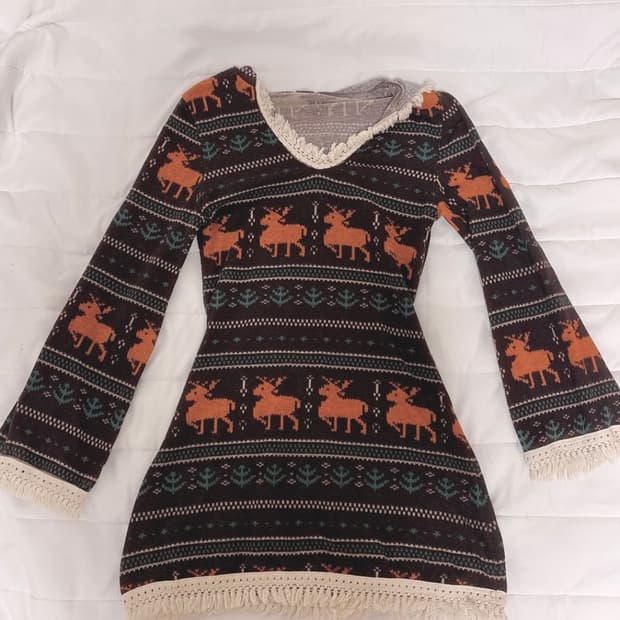 모리걸 노르딕 패턴 니트 원피스 빈티지 바선생 일본 하구미