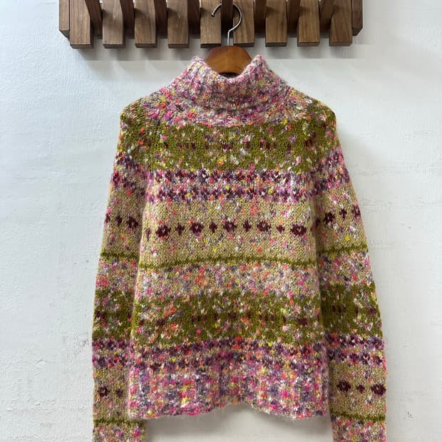 완전에이스✨일본빈티지 모헤어 믹스 멀티 컬러 니트 하이넥 스웨터 니트