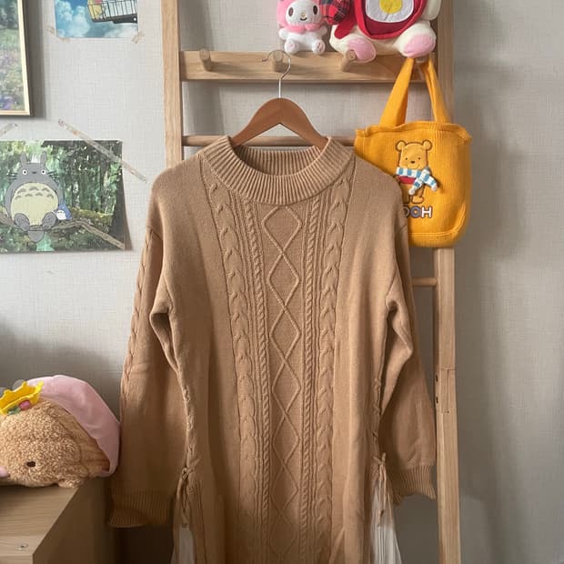 모리걸 빈티지 엑시즈팜 베이지 니트 롱원피스