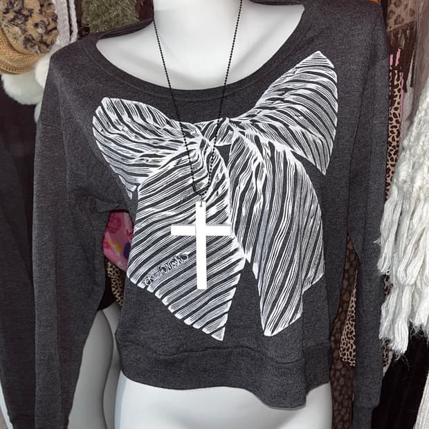 모리 그레이 리본 맨투맨 탑 jpn