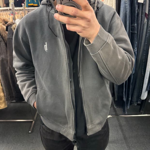 M)DJ Honda 빈티지 플리스 사이드 panel 디테일 차콜 후드집업