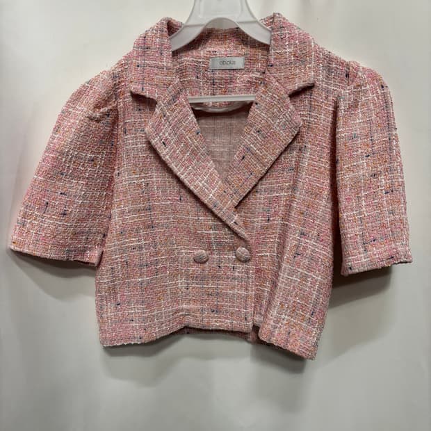 ab.plus핑크 트위드 반팔 세미 크롭 자켓 M