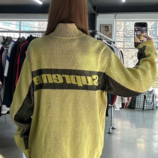 슈프림 22FW 투톤 리브드 집업 스웨터 옐로우