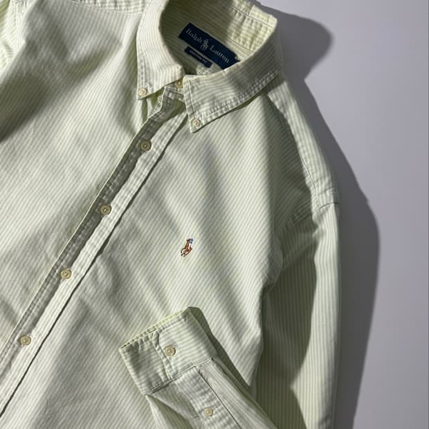 Polo 폴로 랄프로렌 yellow green 스트라이프 셔츠 L
