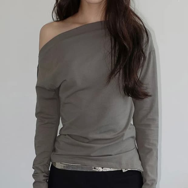 온스카 ONE-SHOULDER ELASTIC T (MUD)