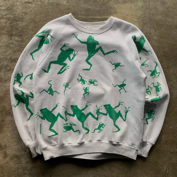 90s 미시건 래그 컴퍼니 개구리 올 오버 프린트 스웻셔츠