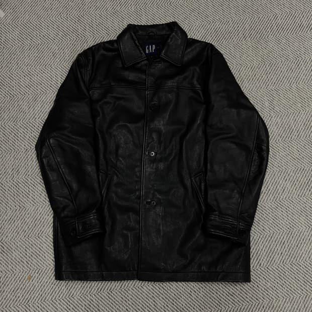 [L]올드 갭 레더 빈티지 카 코트 블랙 