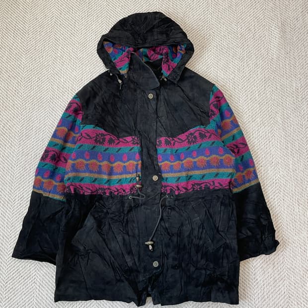 빈티지 스웨이드 에스닉 패턴 후디드 파카  J03670